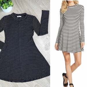 LUSH Women's Long Sleeve Ribbed Striped Swing Dress